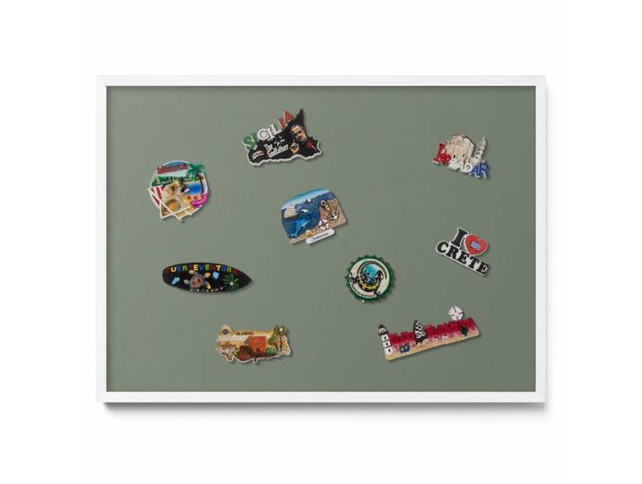 MAGNETTAFEL 70x50 cm weißer Rahmen – Olivfarben