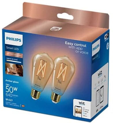 Philips WiZ E27 50W LED Cool white & warm white ST64 Non-dimmable Light bulb Pack of 2