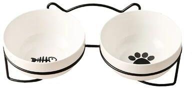 Uplift Treasures 500ML Raised Ceramic Pet Food And Water Bowl black Stand Doubleab