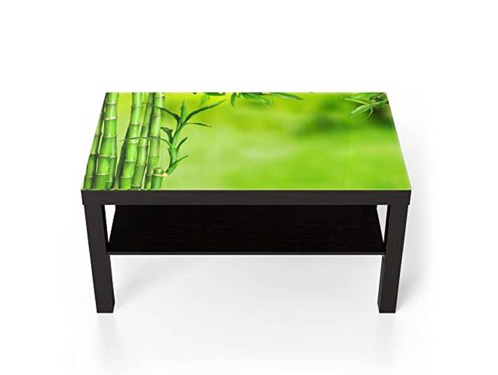 DEQORI Glastisch schwarz groß 90x50 cm Motiv Grüne Bambushalme ausgefallener Beistelltisch aus Glas Hochglanz Couchtisch fürs Wohnzimmer moderner Couch Tisch mit Design
