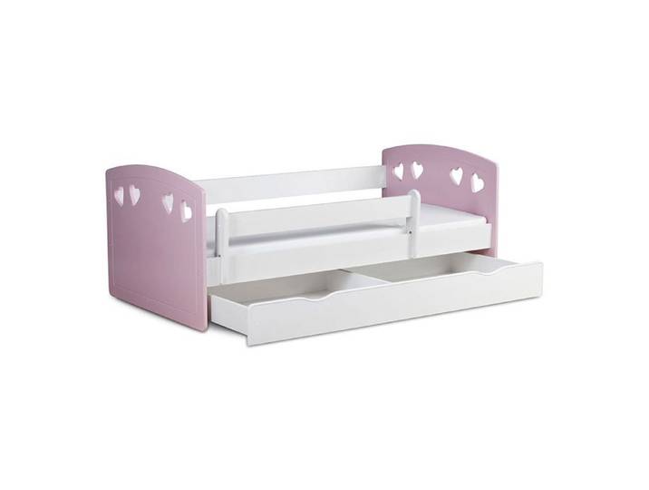 Lit enfant Julia - Blanc et rose 80x180 cm - MAISON AUBERTIN - Bois - A lattes - Avec tiroirs