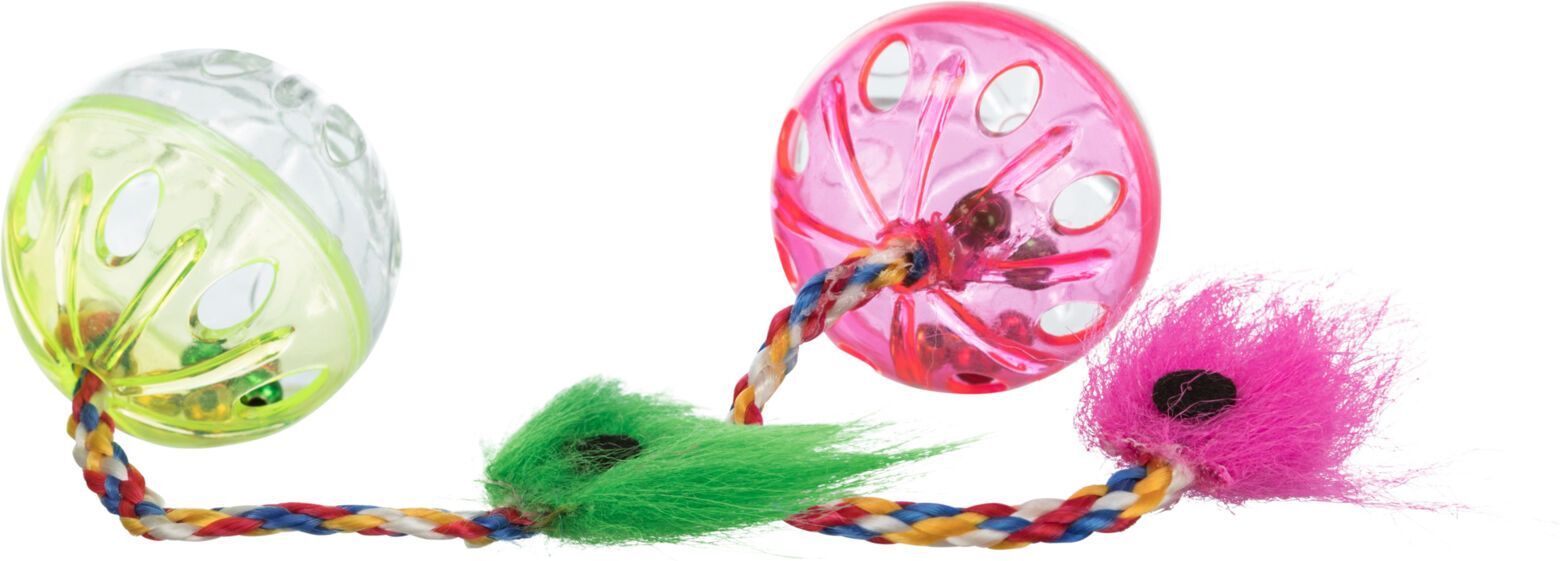 TRIXIE Set Rasselbälle mit Schwanz, Kunststoff, Ø 4 cm, 2 Stück