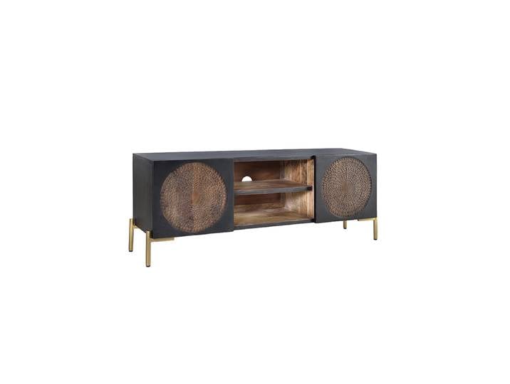 Massives Design Lowboard „Pariso“, 145 x 56 cm Mangoholz Schwarz, Braun, Gold Giner & Colomer