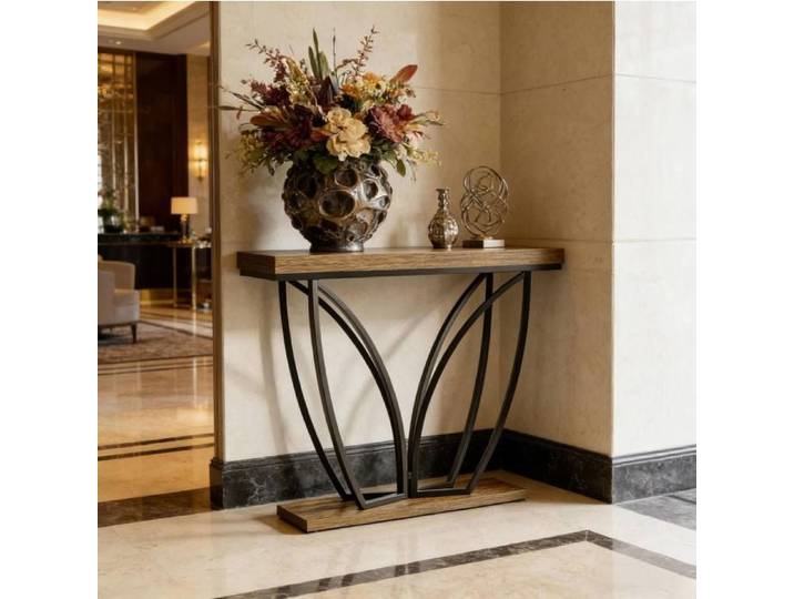 Console d'entrée style industriel plateau MDF et cadre métallique pieds réglables - MODENVIE - salon