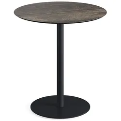 Feros Urban Terrassentisch Schwarz gestell + Riverwashed Wood HPL Ø70 cm