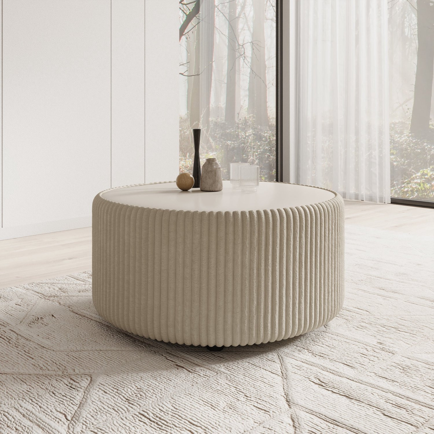 Meubella Marano Salontafel in beige fluffy ribstof