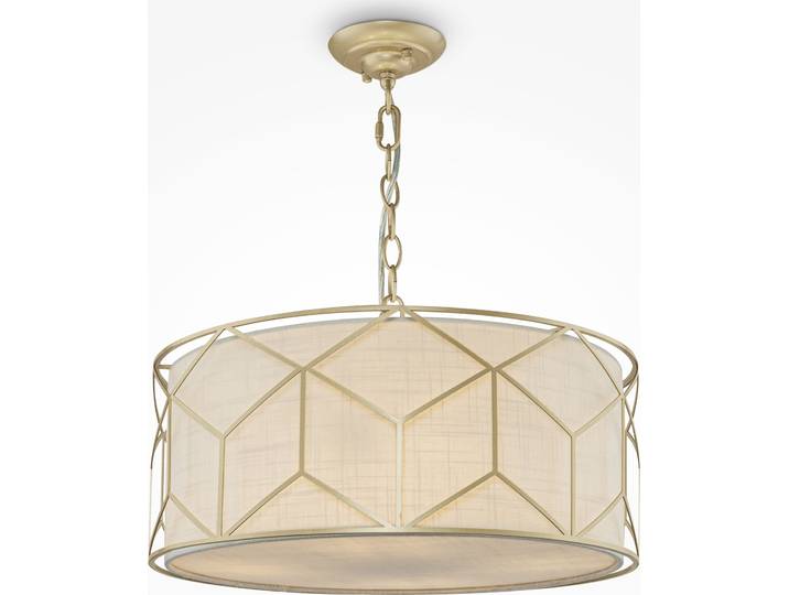 Lampe à suspendre\, métal doré\, abat-jour textile blanc\, E27