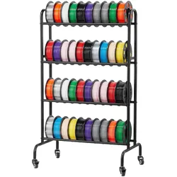 VEVOR Filament Lagerregal, 4 Ebenen, 750 x 455 x 1230 mm, Filamentspulenhalter, Metallregal mit Rädern, 3D-Druckerzubehör Organizer für 3D-Druckstudio, Büro, Werkstatt, Garage, Schwarz