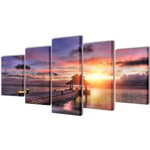 vidaXL Wandbild Strand mit Pavillon, Leinwand, mehrteilig, 200 x 100 cm