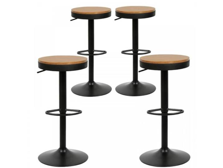 JEOBEST LOT DE 4 TABOURETS DE BAR RONDS Φ36CM HAUTEUR RÉGLABLE PIED EN MÉTAL POUR BAR CUISINE RESTAURANT