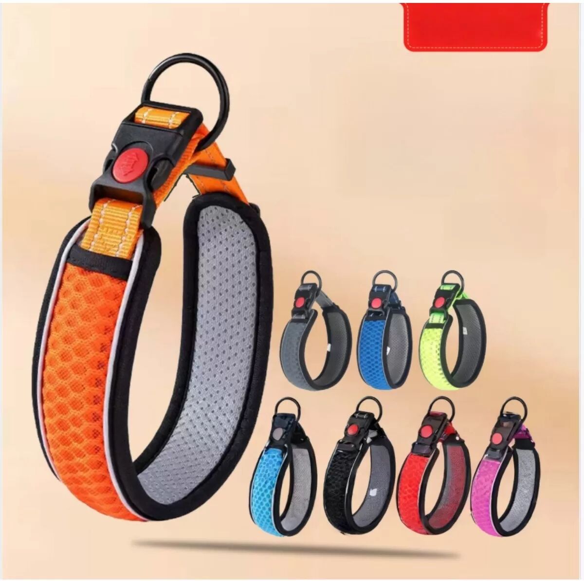INF Verstellbares zweifarbiges Hundehalsband mit reflektierendem Streifen, atmungsaktiv gepolstertem Polyester und M Orange