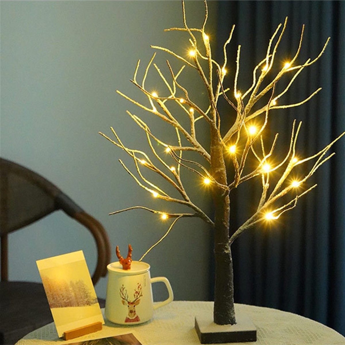 Xtraworks Kunstmatige Berkenboom Lamp met 24 LED-lichtjes, Hoogte: 64 cm, op batterijen