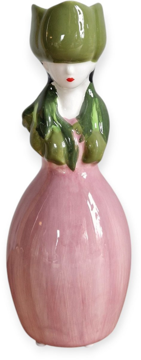 Daan Kromhout Tulpenvaas Lucy Dutch Woman - Roze en Groen - Keramiek - Hoogte: 22 cm