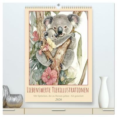 Liebenswerte Tierillustrationen (hochwertiger Premium Wandkalender 2026 DIN A2 hoch), Kunstdruck in Hochglanz