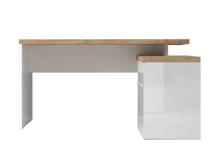 Bureau d'angle 2 portes 1 tiroir Falco Blanc Brillant/chene - Basika