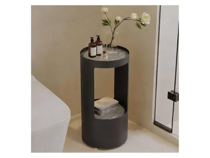 2-stufiges Metallregal,schmaler Aufbewahrungsständer Badezimmerhandtücher Mit Sensor-Lichtleiste und gehärtetem Glas, schmaler Boden-Organizer for Küchenwäsche(Black,30x30x60cm)