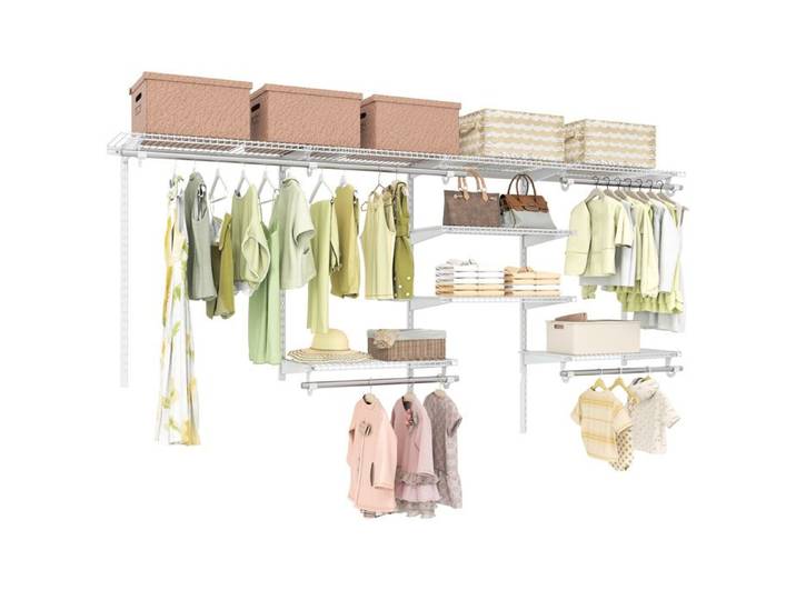 GOPLUS Porte-Vêtements DIY avec Étagères Ouvertes Barres de Suspension et Ajustement Intelligent Penderie Murale de 122-244