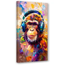 LEINWANDBILD Bunter DJ-Affe mit Kopfhörern 60x120cm