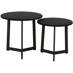 STILVORA Couchtisch 2er Set rund Schwarz 48x48x45  verschachtelbar als Beistelltisch mit Stahlgestell MDF Platte modernes Design