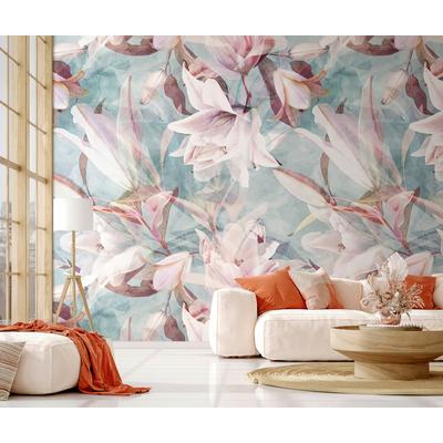 Fototapete MARBURG "Magnolia", blau (blau, rosa), B:2,12m L:2,7m, Vlies, Tapeten, moderne Tapete für Wohnzimmer Schlafzimmer Küche