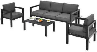 Costway 4 Pieces Outdoor Furniture Set for Backyard and Poolside-Gray