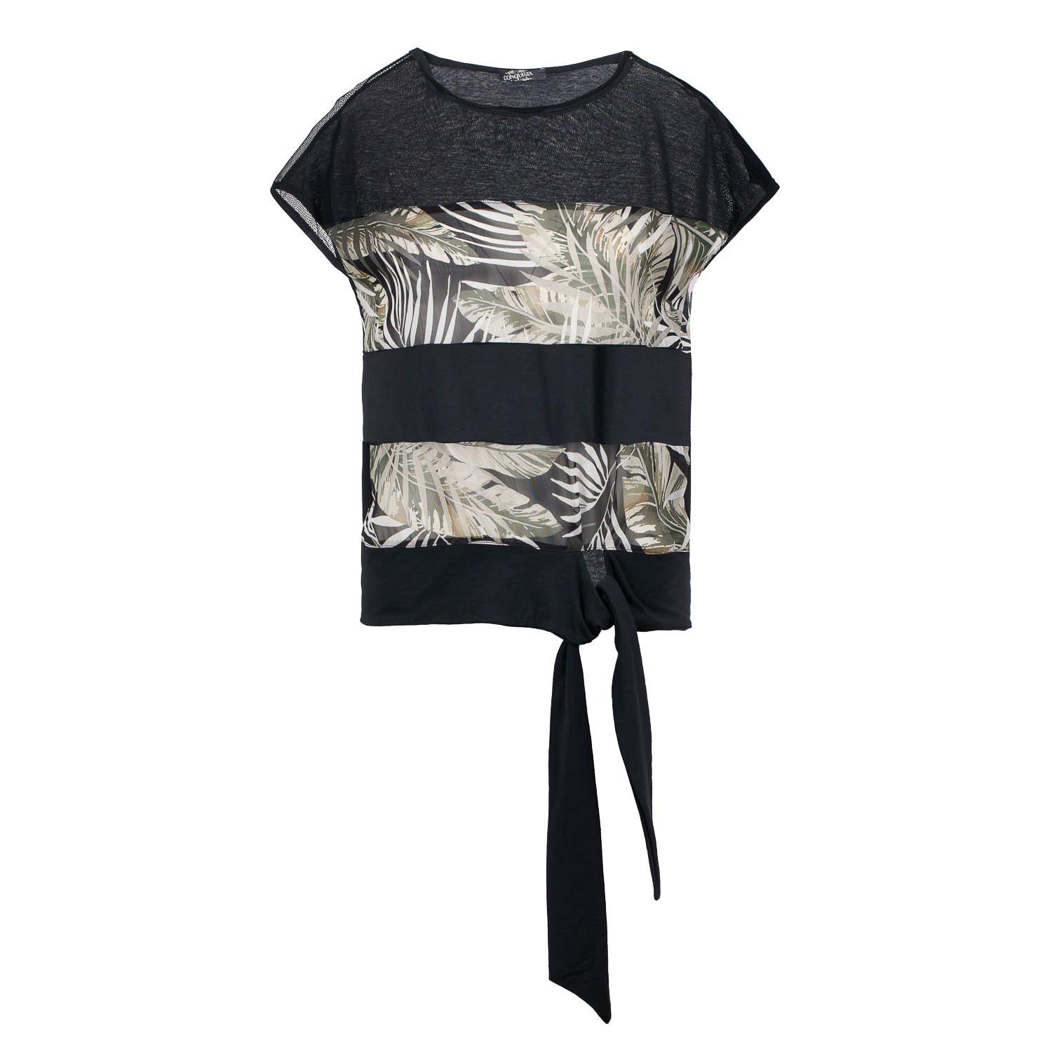 Zwarte bladprint top met bandjes