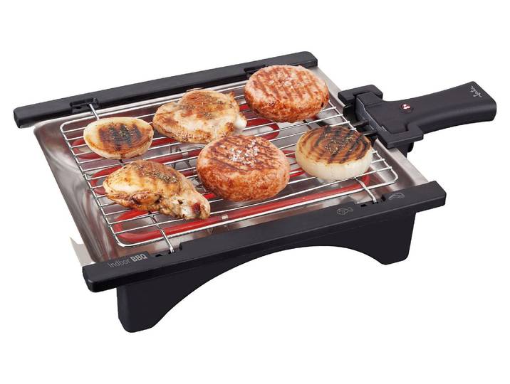 JATA BQ95 Barbecue électrique . Parfait pour deux personnes. Pas de fumées ni d'odeurs. Détachable. Grille à 2 hauteurs. Plateau en acier inoxydable. Cuisson saine. Avec eau.