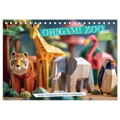 Origami Zoo - Bunter Tierkalender für Kinder und Familien (Tischkalender 2026 DIN A5 quer), CALVENDO Monatskalender