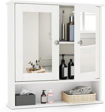 Costway Bathroom Wall Mount Mirror Cabinet Organizer-White