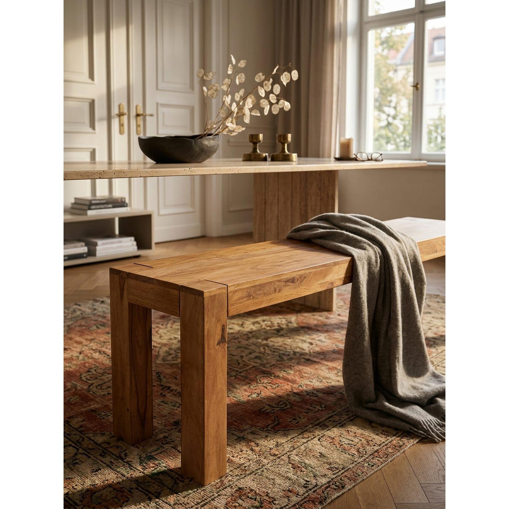 Esszimmerbank MUMBAI Massivholz Landhausstil, Akazie 120x35x45 cm