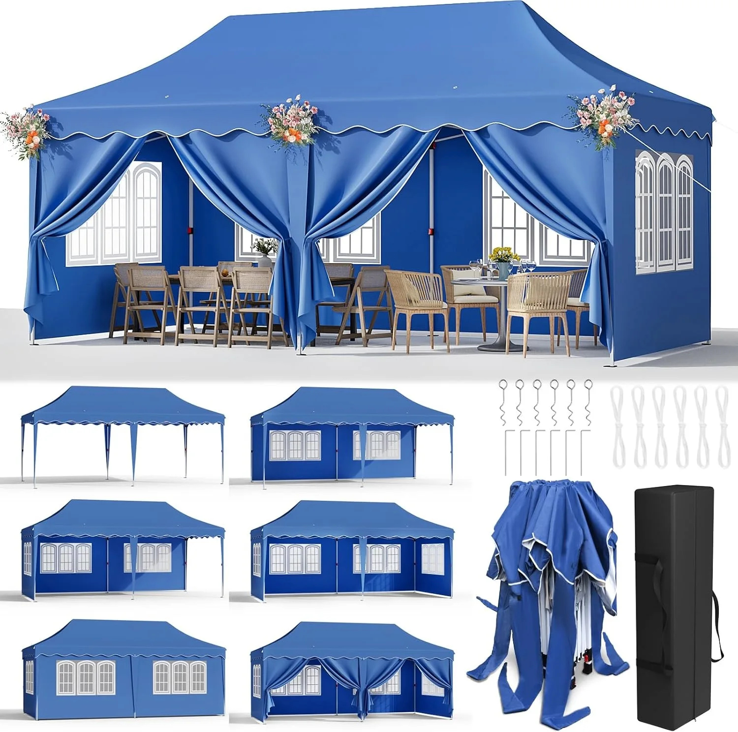 Pop-Up Pavillon Zelt, wasserdicht, UV-Schutz, stabiler Aluminiumrahmen, Blau