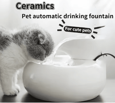 Inspire Picks Ceramic Automatic Cat Water Fountain Leaf Design Circulating Filter Water Dispenser pink us Plug