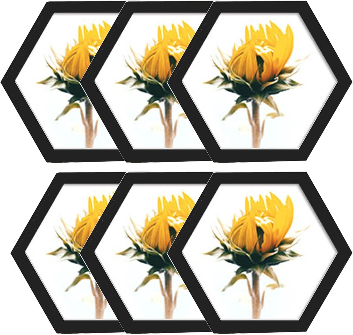 Set van 6 zeshoekige fotolijsten voor wanddecoratie - 5x5 inch - Zwart