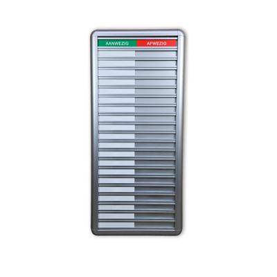 CombiCraft Anwesendheitstafel bzw. Abwesenheitstafel "Aanwezig-Afwezig" in einem silberfarbenen Aluminiumschiebeprofil für 20 Personen - 257 x 580 mm