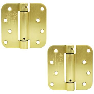 Design House Steel Self Closing Door Hinge, 4 in. x 4 in., 5/8 in. Radius, Satin Brass, 2-Pack