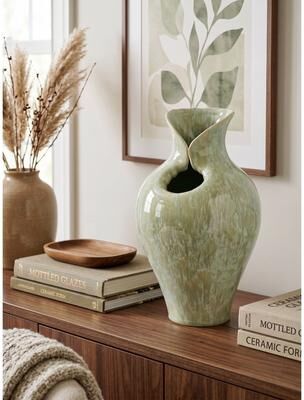 Kodotan sofa "D9.8x16.5"" Sage Green Sculptural Ceramic Vase"