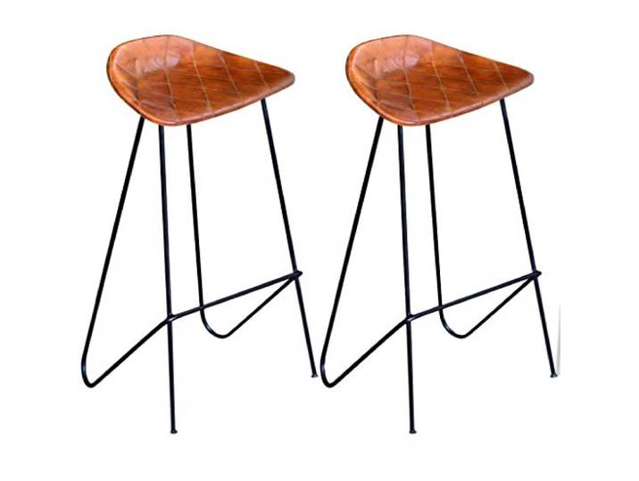 Barhocker 2 Stk. Schwarz und Braun Echtleder Ziegenleder mit Eisenbeinen Echtes Ziegenleder, industrieller Stil, Vintage-Design, robuste Eisenbeine, gepolsterte Sitzfläche