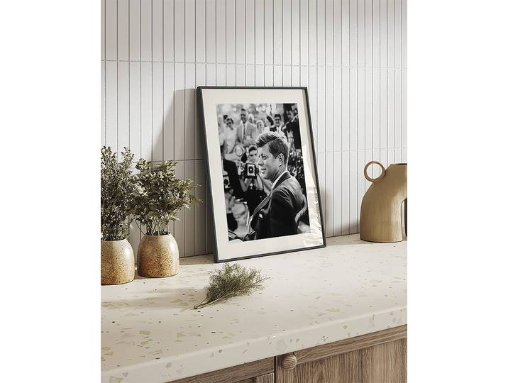 Bild John F. Kennedy Rahmen: Buche Massiv, lackiert Abdeckung: Acrylglas Multicolor 42 x 52cm