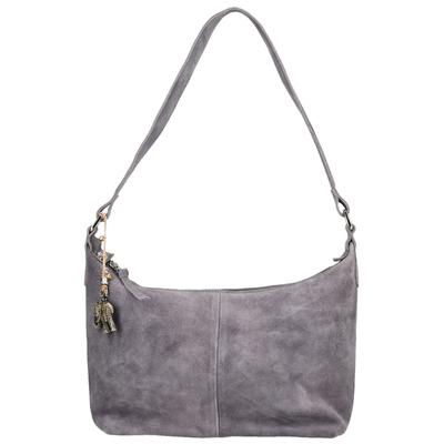 Umhängetasche ANOKHI "ANOKHI Taschen Veloursleder", Damen, Gr. onesize, grau (dunkelgrau), Veloursleder, Taschen Umhängetasche