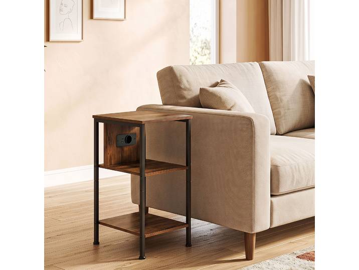 HOMCOM Table d’Appoint Industrielle avec Chargeur, 2 Étagères, Brun