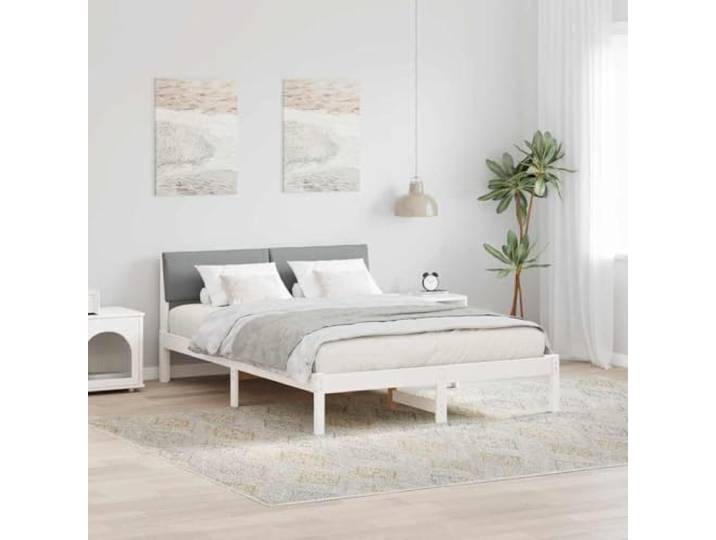 RJPLMFV Bettgestell, Plattform, 140 x 200 cm, mit Kopfteil Massives Kiefernholz, Kopf gepolstert aus Polyester, quadratische Füße, modernes Design