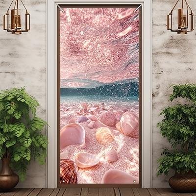 Ozean Rosa Muscheln Türdekorationen Türabdeckungen Tür Wandteppich Türvorhang Dekoration Hintergrund Innen/Außen Türbanner für die Eingangstür Bauernhaus