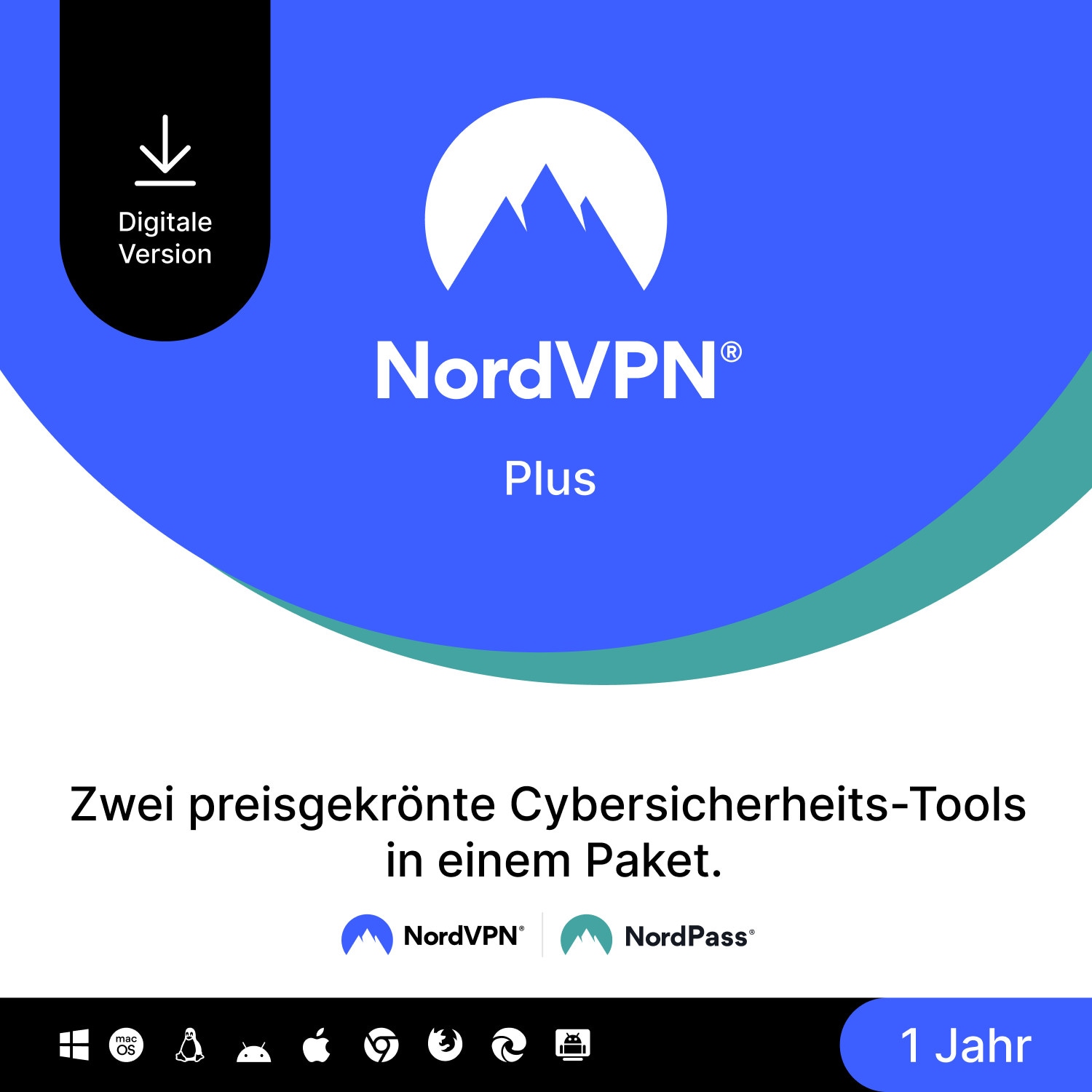 NordVPN Plus Cybersicherheitspaket | 1 Jahr | Download & Produktschlüssel NVC1C1Y-EPDE-E-CP