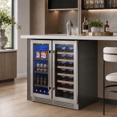 Yeego 30 in. Dual-Zone 33-Bottle 80-Can Wine and Beverage Cooler, Stainless Steel Beverage Refrigerator
