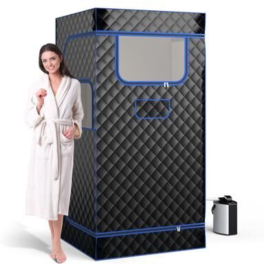 Costway Portable Steam Sauna with 3L Steam Generator Remote Control Wood Foot Massager and Foldable Chair for Home-Black