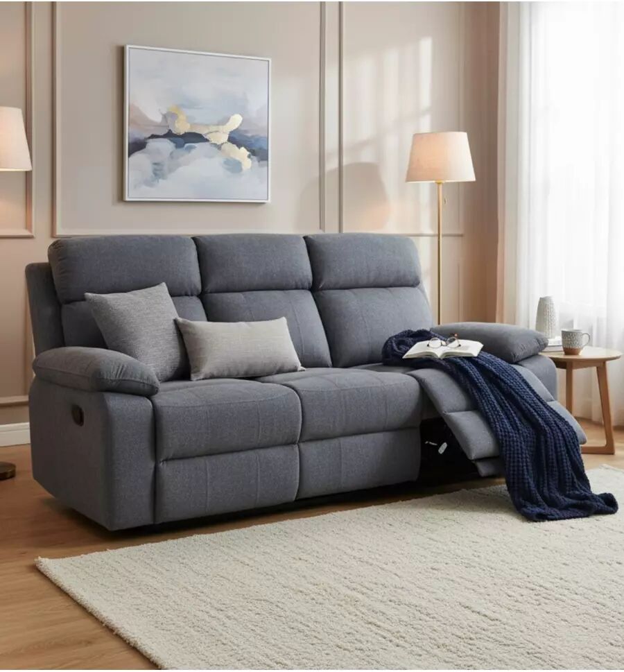 BellaHome DIVANO 3P ANNIKA CON 2RECLINER GRIGIO/BLU