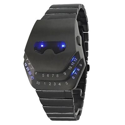 Herren LED Uhr Schwarzes Edelstahlband Länge Quarzwerk tägliche wasserdichte LED Anzeige Schlangen-Design LED Uhr