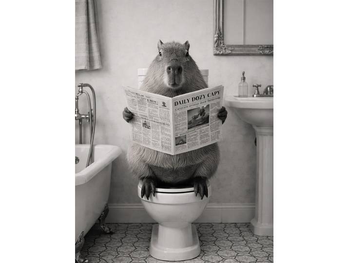 Bild BÖNNINGHOFF Wandbild CAPYBARA AUF WC 46x61 cm – Leinwandbild Keilrahmen Deko , schwarz-weiss (farbe bild(er): weiß, schwarz), B:46cm H:61cm T:1,8cm, Canvas, MDF, Bilder, Bild, auf Keilrahmen gespannt
