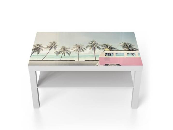 DEQORI Glastisch weiß groß 90x50 cm Motiv Retro Wellenreise ausgefallener Beistelltisch aus Glas Hochglanz Couchtisch fürs Wohnzimmer moderner Couch Tisch mit Design