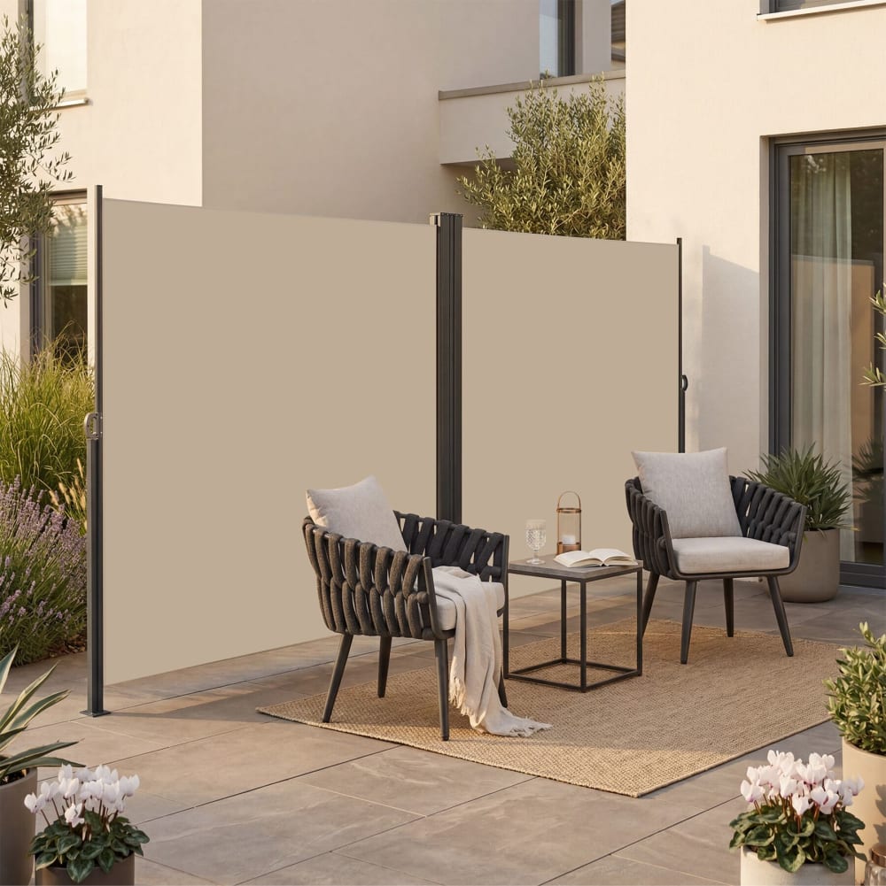 Tectake Store latéral double, enroulement, polyester, beige 600x9x200cm Beige 9x200x600cm